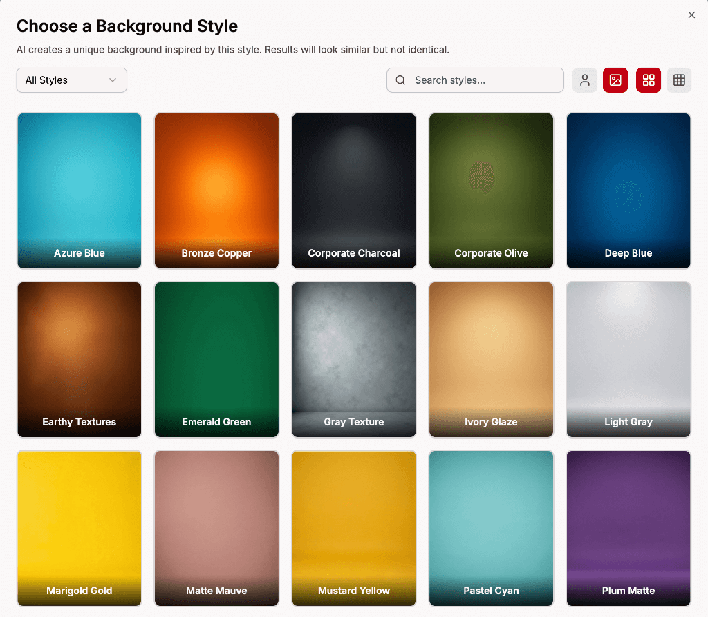 Background style browser showing available backgrounds