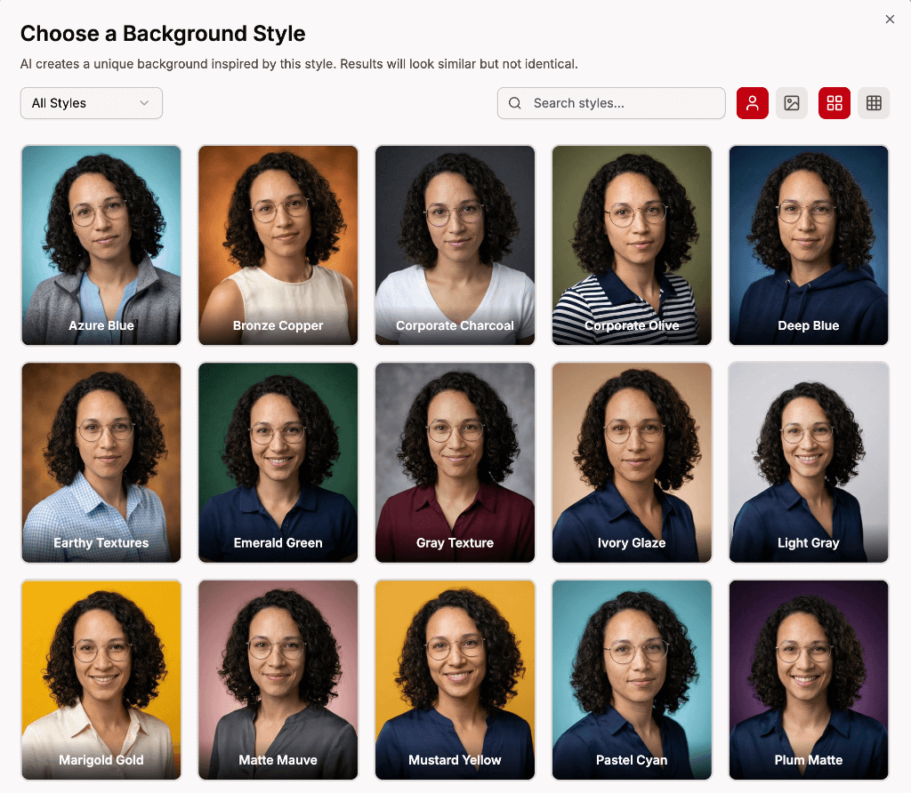 Background style browser with different group selected