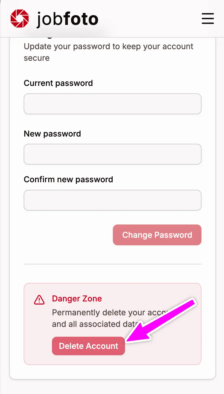 Delete account confirmation dialog