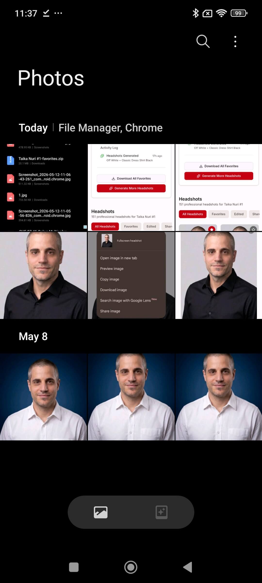 Saved headshot visible in Google Photos on Android