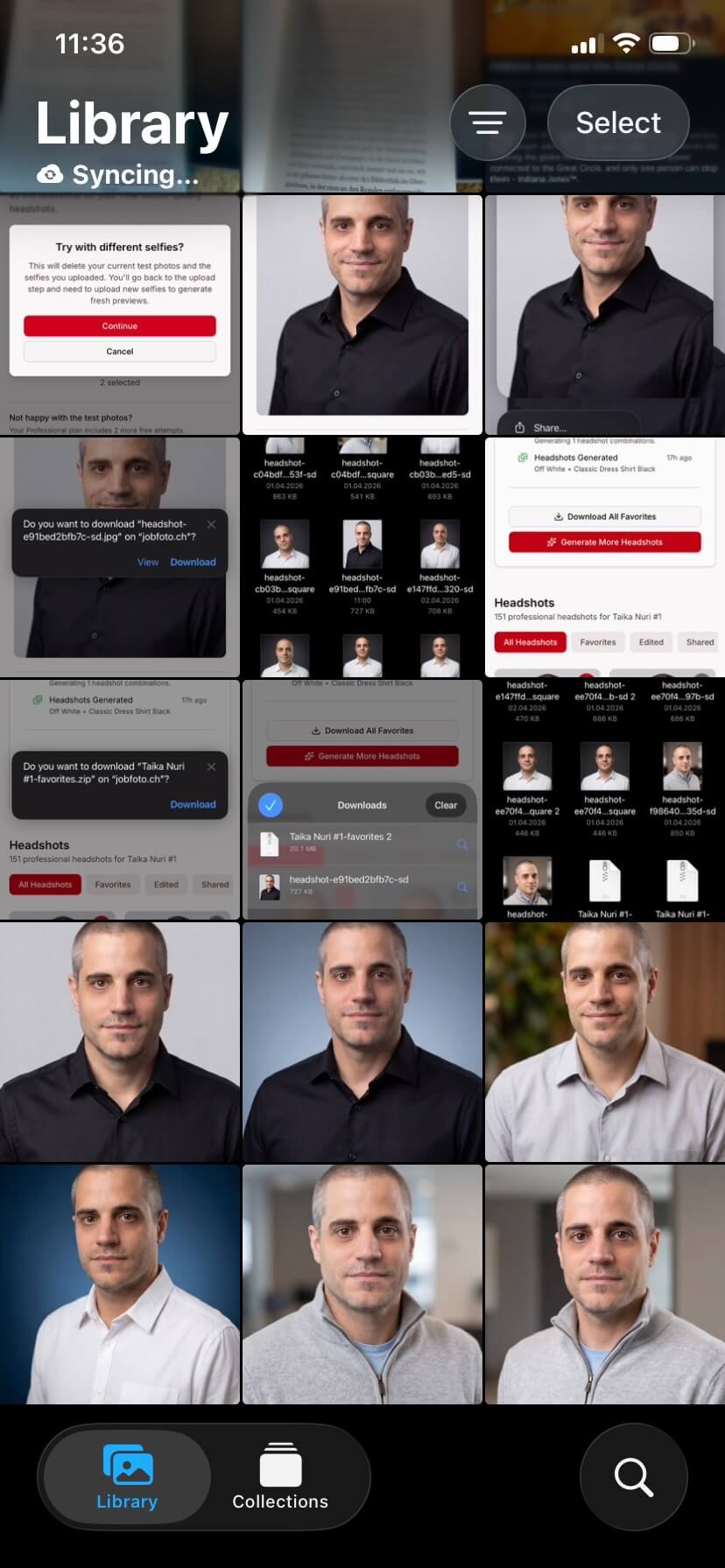 Saved headshot visible in the iPhone Photos app
