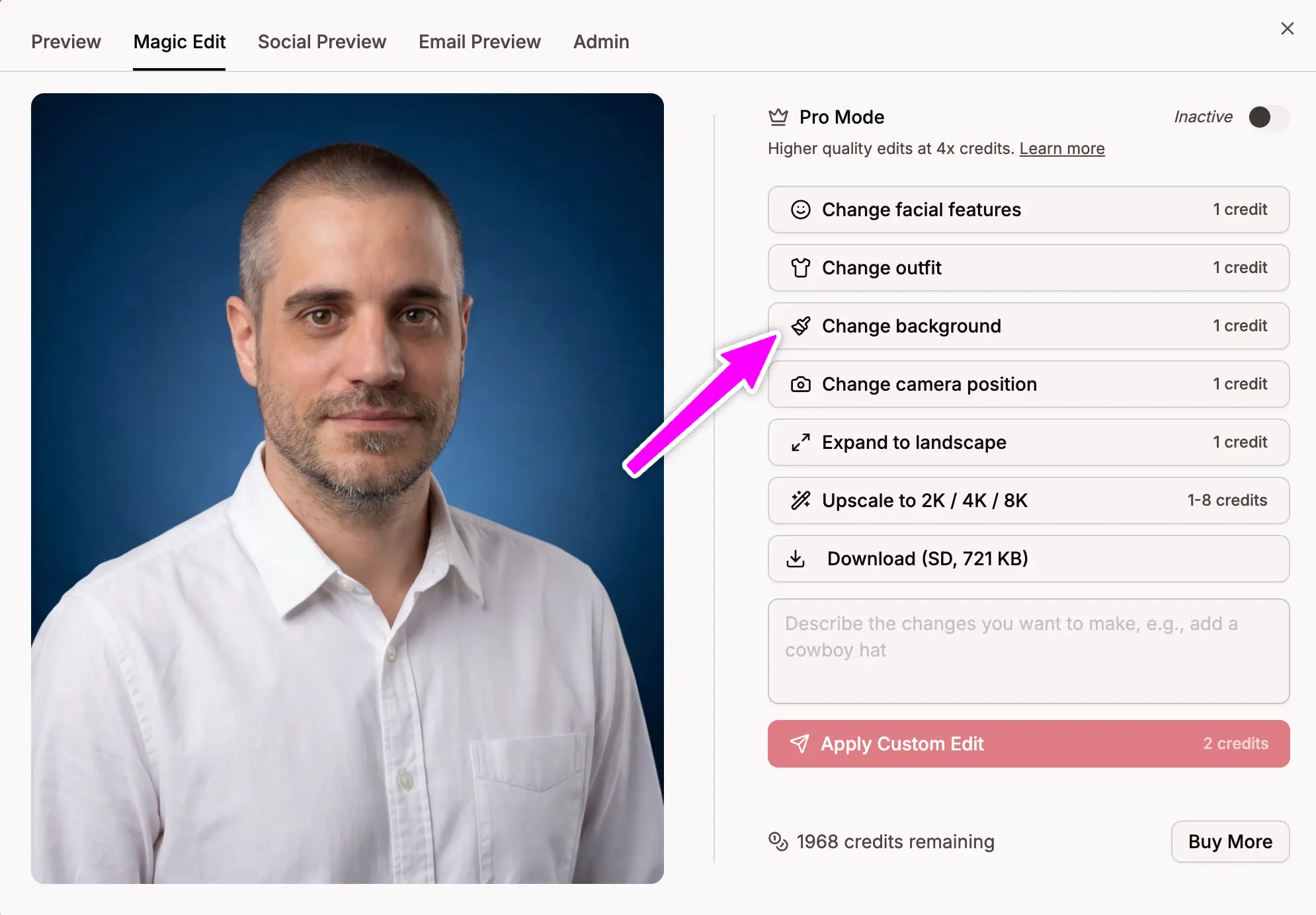 Change background button in the Magic Editor