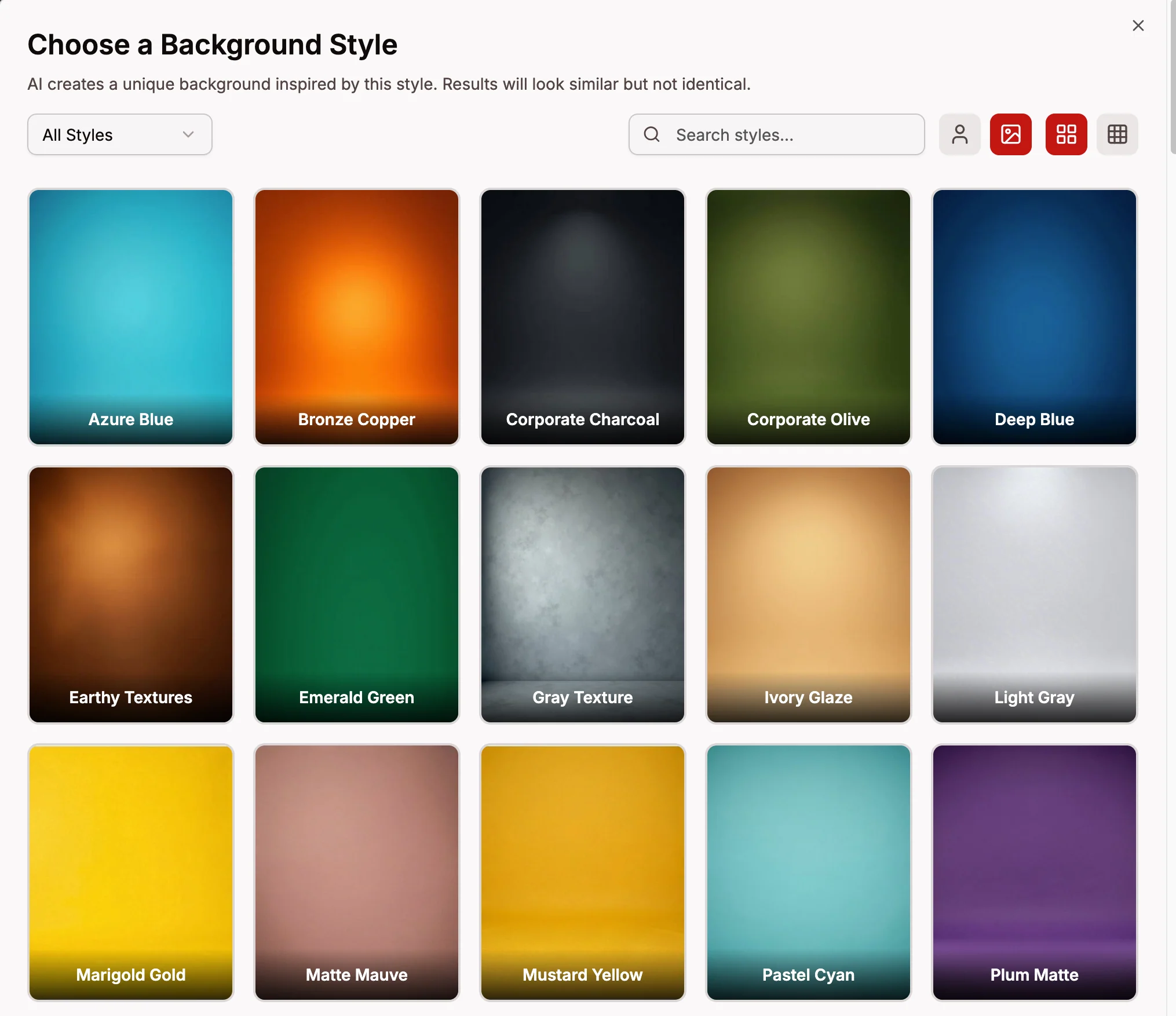 Background style picker showing available background options