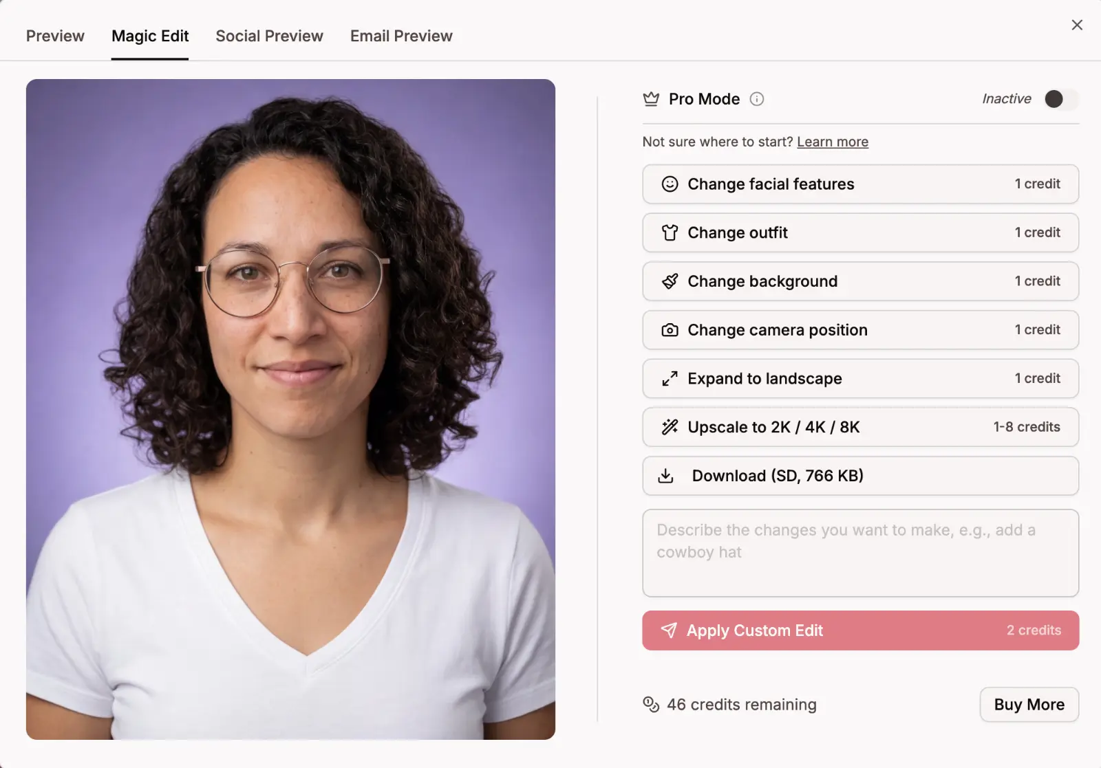 Magic Editor interface with AI editing options