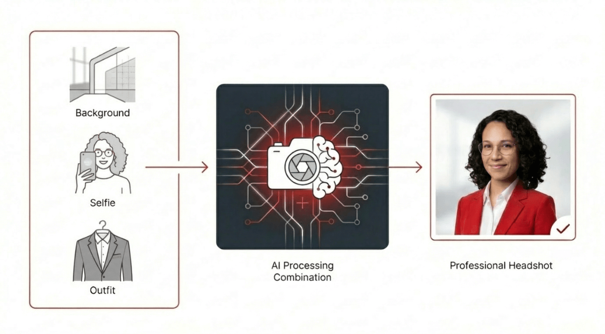 Professional headshot style combinations infographic showing different backgrounds and outfit options