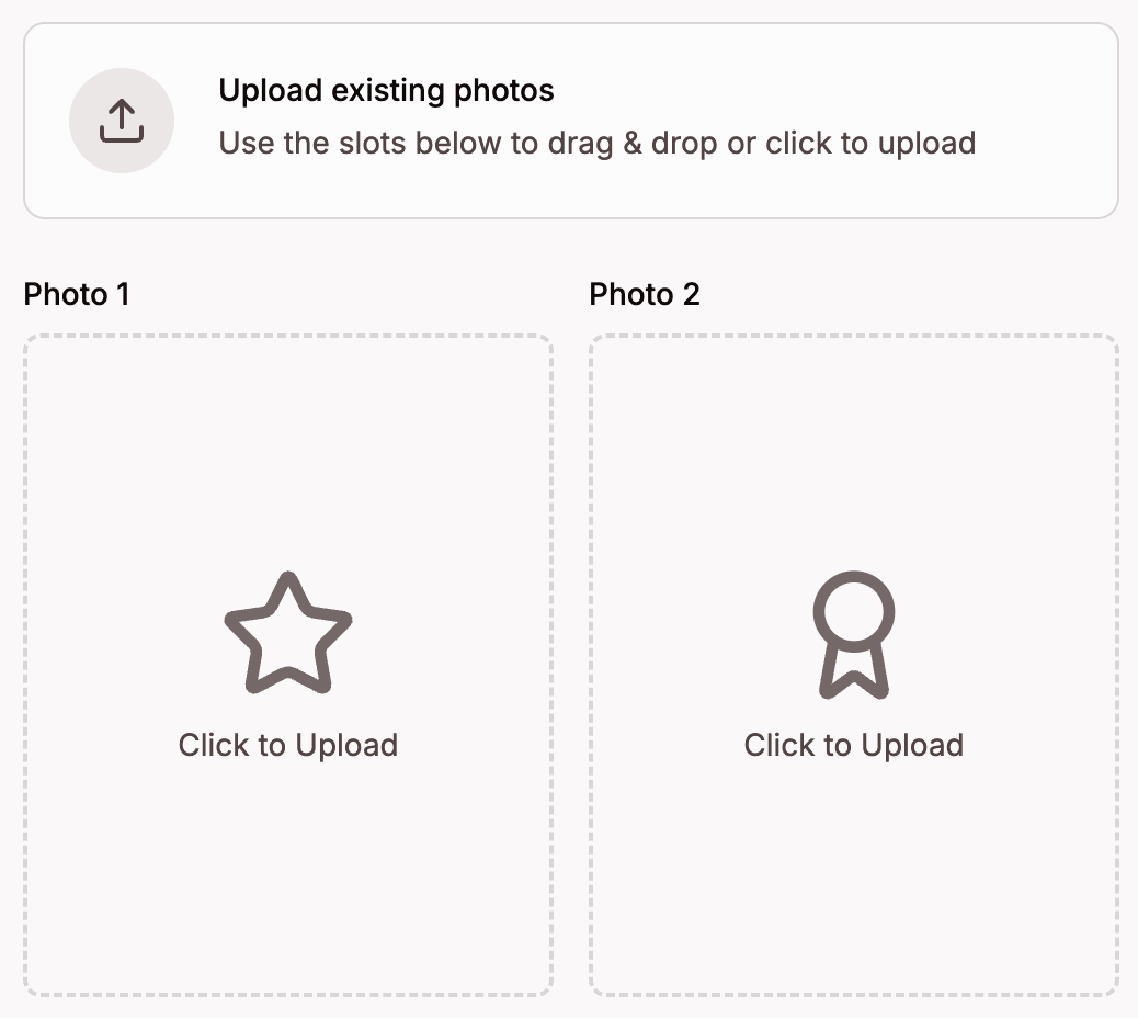 File upload area for dragging and dropping photos