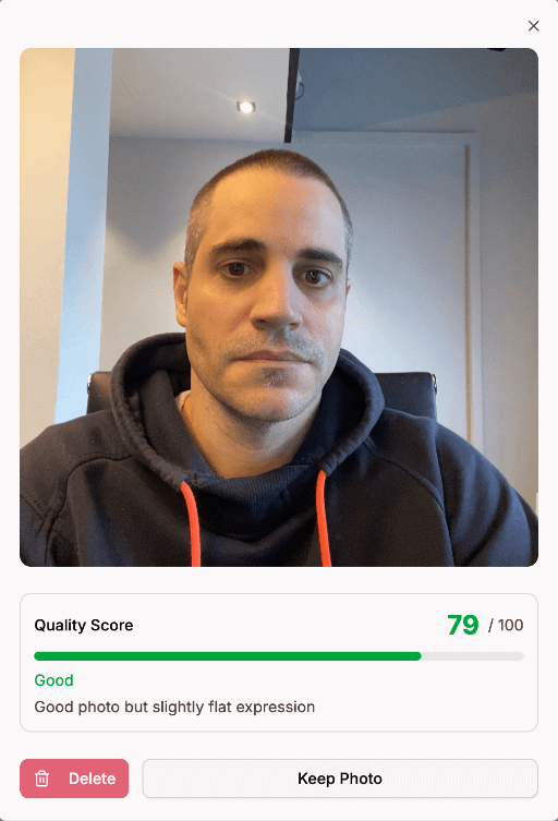 Quality score dialog showing feedback