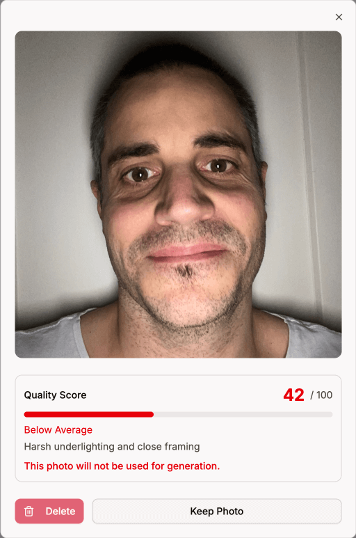 Quality score dialog showing detailed assessment